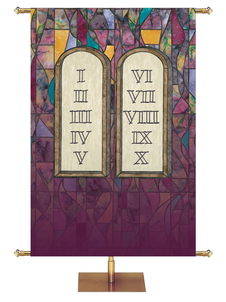 Custom Banner Stained Glass Symbols of Faith  Ten Commandments