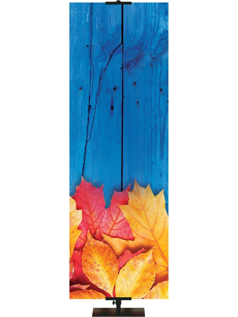 Custom Banner Welcome Fall Leaves and Blue Wooden Fence