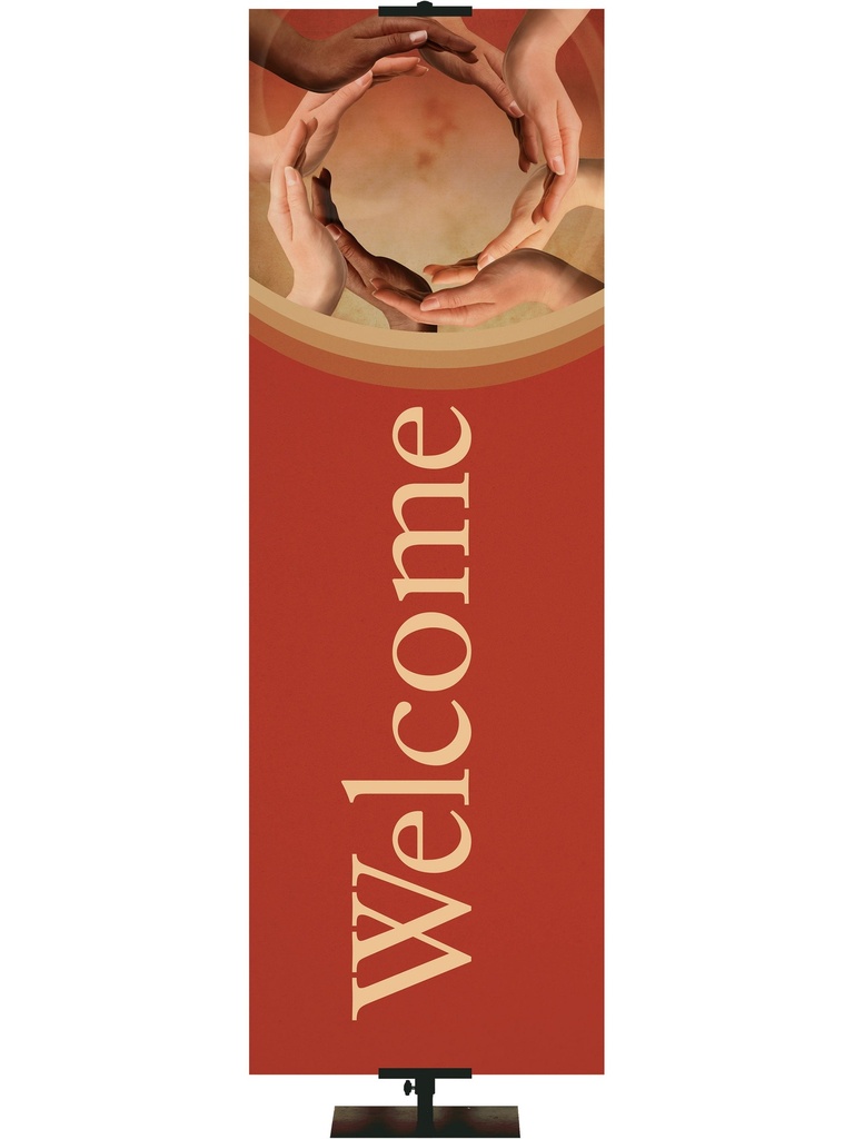 Stock Welcome Banner Hands Circle